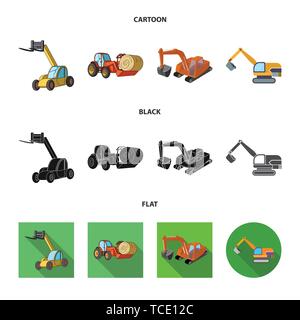 Engineering, Transport, Traktor, Bagger, Bulldozer, Schaufel, front, Bagger, Schaufel, Arbeit, Buldozer, Lkw, Baumaschinen, Industrie, Bau, Seilbagger, Set, Vector, Icon, Illustration, isoliert, Sammlung, Design, Element, Grafik, Zeichen, Vektor, Vektoren, Stock Vektor