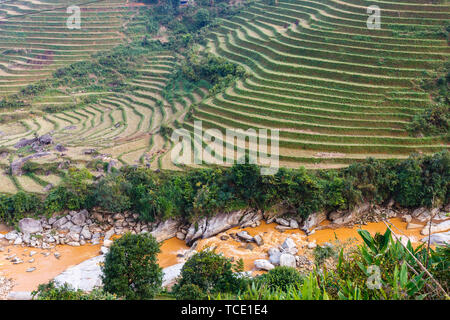 Terraced Rice Feld Landschaft in der Nähe von Sa Pa, Lao Cai, Vietnam. Stockfoto