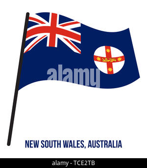 New South Wales (NSW) Flagge schwenkten Vector Illustration auf weißem Hintergrund. Staaten Flagge Australien. Stockfoto