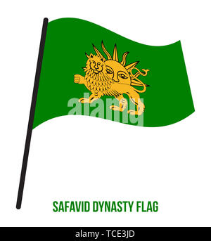 Safavid Dynastie (1501-1736) Flagge schwenkten Vector Illustration auf weißem Hintergrund. Historische Iran Flagge. Die Safavid Dynastie war einer der wichtigsten Stockfoto