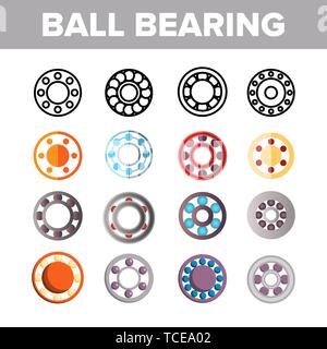 Kugellager Mechanismus Vector Color Symbole gesetzt Stock Vektor