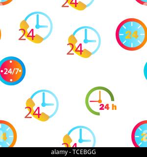 24 Stunden, Uhr, Zeit Vektor nahtlose Muster Stock Vektor