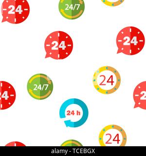 24 Stunden, Uhr, Zeit Vektor nahtlose Muster Stock Vektor