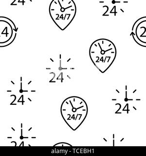 24 Stunden, Uhr, Zeit Vektor nahtlose Muster Stock Vektor