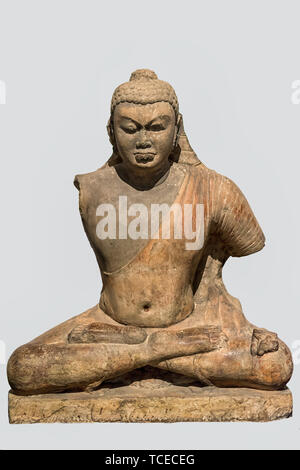 Archäologische Skulptur von Gautam Buddha predigte Modus aus dem vierten Jahrhundert. Stockfoto