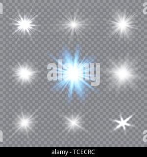 Sanftes Licht explodiert auf einen transparenten Hintergrund. Funkelnden magischen Staubpartikel. Hellen Stern. Vector Illustration. Stock Vektor
