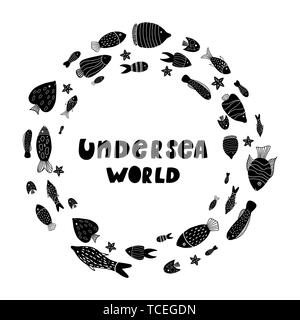 Eingestellt von Fischen schwimmen in einem Kreis. Doodle Stil. Vector Illustration. Stock Vektor