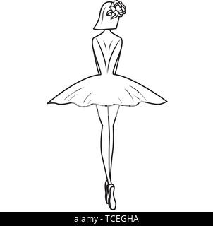 Ballerina Silhouette mit Blumen Haarnadel. Vector Illustration auf weißem Hintergrund Stock Vektor