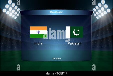 Indien vs Pakistan Kricket Anzeiger broadcast grafische Vorlage Stock Vektor