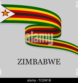 Winkende Band oder Banner mit Fahne von Simbabwe. Für Independence day Poster Design Template Stock Vektor