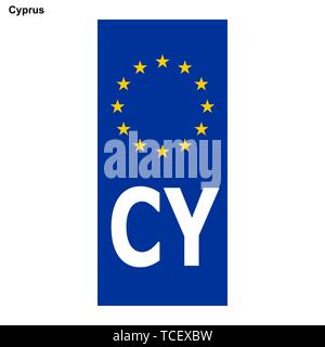 Fahrzeug Kennzeichen von Zypern. EU-Land Kennung. blaues Band auf Kennzeichen Stock Vektor