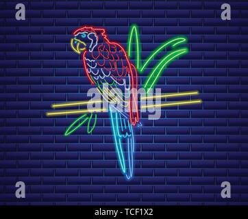 Parrot neon Vektor. Glühende glänzend bunter Vogel Dekor. Banner Vorlage Stock Vektor