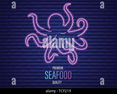 Octopus neon Vektor icon. Frische leuchtende Symbol Vorlage Stock Vektor