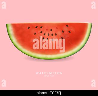 Wassermelone Vektor realistisch. Sommer tropic erfrischende Banner. 3d Detaillierte saftige Früchte Slice Stock Vektor