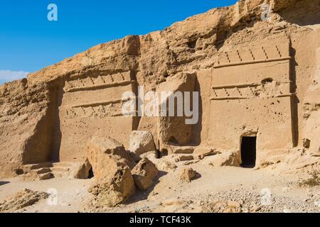 Nabatäische Siedlung Al Bidaya nabatäische Friedhof, Provinz Tabuk, Saudi-Arabien Stockfoto