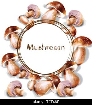 Pilz Vektor Aquarell. Menü Vorlage runden Rahmen Stock Vektor