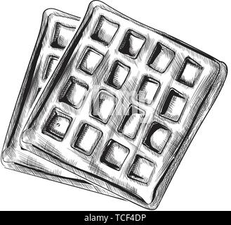 Waffeln line Art Vektor. Köstliches dessert Abbildung auf weißen isoliert Stock Vektor