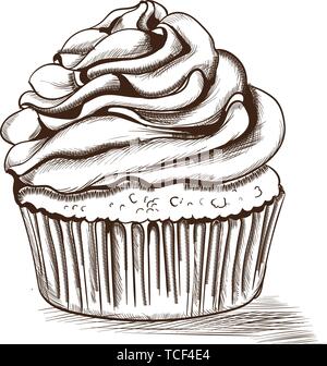 Cupcake line Art Vektor. Köstliches dessert Abbildung auf weißen isoliert Stock Vektor