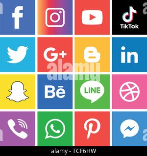 Social media Icons Set Logo Vektor Illustrator-, Sozial-, Medien-, Symbol-, Instagram snapchat, Facebook, Twitter, whatsapp, Set, Netzwerk, beliebt, Anschließen Stock Vektor