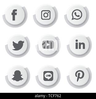 Social media Icons Set Logo Vektor Illustrator-, Sozial-, Medien-, Symbol-, Instagram snapchat, Facebook, Twitter, whatsapp, Set, Netzwerk, beliebt, Anschließen Stock Vektor