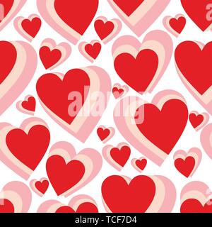 Nahtlose Muster der roten Herzen Zahlen auf weissem Hintergrund für Stoffe, Tapeten, Tischdecken, Drucke und Designs. Die EPS-Datei (Vektor) Stock Vektor