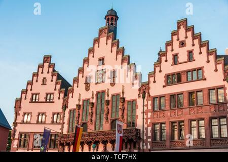 Rathaus am Römerberg, mittelalterlichen Gebäude, Altstadt, Frankfurt am Main, Hessen, Deutschland, Europa Stockfoto