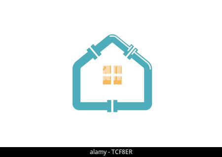 Blue House Sanitär Dach Logo Design Symbol Abbildung Stock Vektor