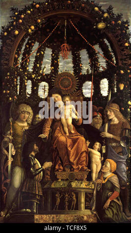 Andrea Mantegna - Jungfrau Sieg Madonn Kind Inthronisiert mit sechs Heiligen verehrt Gian 1496 Stockfoto