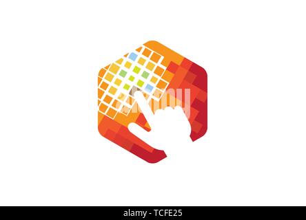 Kreative digitale Hexagon Hand Klicken Sie auf Logo Design Symbol Abbildung Stock Vektor