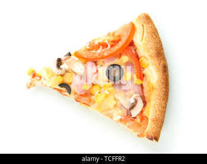 Eine Scheiben pizza Close-up auf Weiß isoliert Stockfoto