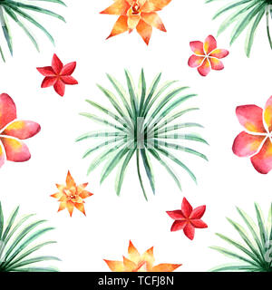 Aquarell Sommer nahtlose Muster mit tropischen Blumen Stockfoto