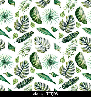 Aquarell Sommer nahtlose Muster mit tropischen Blumen Stockfoto