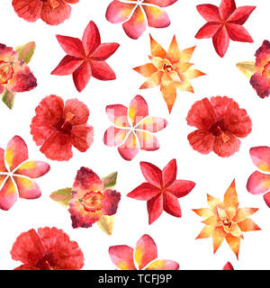 Aquarell Sommer nahtlose Muster mit tropischen Blumen Stockfoto