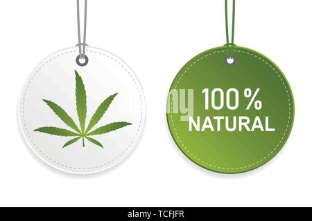 100 Prozent natürlichen Cannabis Green und White Label Vektor-illustration EPS 10. Stock Vektor