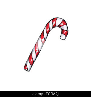 Weihnachten oder Neujahr green Candy Cane isoliert Abbildung. Freehand Süßigkeiten essen Dekor für Winterurlaub auf weißem Hintergrund Stockfoto