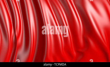 3D-Rendering von rotem Stoff. Der Stoff entwickelt sich sanft im Wind. Wind Wellen Ausbreitung durch das Gewebe Stockfoto