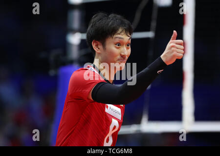 Musashino Wald Sport Plaza, Tokio, Japan. 7. Juni 2019. Masahiro Yanagida (JPN), 7. JUNI 2019 - Volleyball: FIVB Volleyball Nationen Liga 2019 Männer in Tokio zwischen Japan 3-0 Argentinien an der Musashino Wald Sport Plaza, Tokio, Japan. Credit: YUTAKA/LBA SPORT/Alamy leben Nachrichten Stockfoto