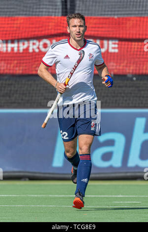 Eindhoven, Niederlande. 02 Juni, 2019. EINDHOVEN, 02-06-2019, Hockey Pro League 2019 Männer. Veranstaltungsort: HC Oranje-Rood. David Condon während des Spiels Niederlande gegen Großbritannien. Credit: Pro Schüsse/Alamy leben Nachrichten Stockfoto