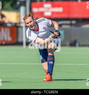 Eindhoven, Niederlande. 02 Juni, 2019. EINDHOVEN, 02-06-2019, Hockey Pro League 2019 Männer. Veranstaltungsort: HC Oranje-Rood. David Ames während des Spiels Niederlande gegen Großbritannien. Credit: Pro Schüsse/Alamy leben Nachrichten Stockfoto