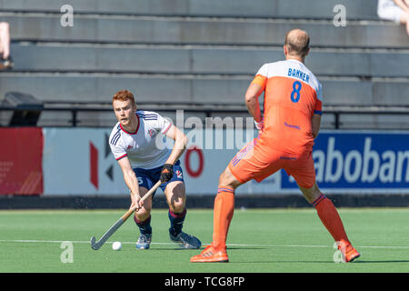 Eindhoven, Niederlande. 02 Juni, 2019. EINDHOVEN, 02-06-2019, Hockey Pro League 2019 Männer. Veranstaltungsort: HC Oranje-Rood. David Ames während des Spiels Niederlande gegen Großbritannien. Credit: Pro Schüsse/Alamy leben Nachrichten Stockfoto