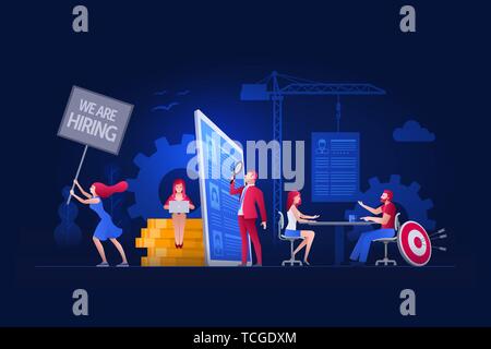Vector Illustration Menschen arbeiten nach der Miete, Personal und Rekrutierung zusammen. Konzept Abbildung. Stock Vektor