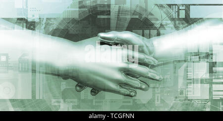Virtuelle Hand schütteln und Digitale Vereinbarung Tech Konzept Stockfoto