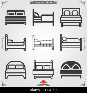 Bett Symbol Vektor. Einfache flache Symbol. Schwarze Piktogramm Abbildung auf Hintergrund. Stock Vektor