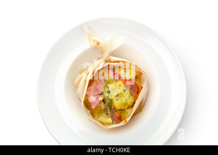 Gebackene Kartoffeln mit Käse und Speck Stockfoto