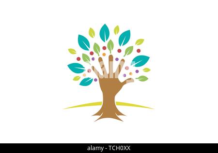 Creative Green Hand Baum Logo Design Symbol Abbildung Stock Vektor