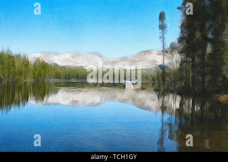 Öl Malerei, See, Landschaft, Bäume, Wald, in den Bergen, Stockfoto