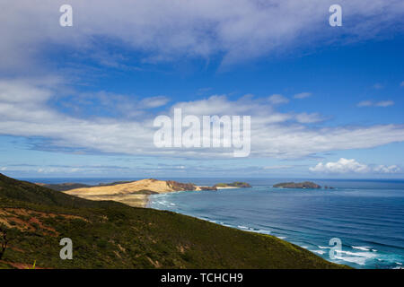 Blick auf Cape Maria van Diamen und Te Werahi Strand von Cape Reinga. Pflege Reinga ist Teil der Te Paki Erholung finden auf der nördlichen Insel New Zea Stockfoto