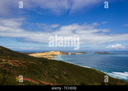 Blick auf Cape Maria van Diamen und Te Werahi Strand von Cape Reinga. Pflege Reinga ist Teil der Te Paki Erholung finden auf der nördlichen Insel New Zea Stockfoto