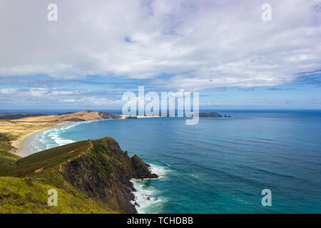 Blick auf Cape Maria van Diamen und Te Werahi Strand von Cape Reinga. Pflege Reinga ist Teil der Te Paki Erholung finden auf der nördlichen Insel New Zea Stockfoto