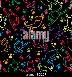 Cute rainbow Katzen silhouette nahtlose Muster Hintergrund. Stock Vektor